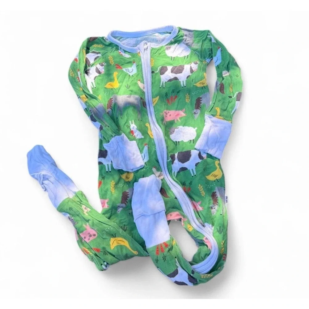 Little Sleepies Farm Animals Bamboo Zip Sleeper Pajamas 12-18 Months Green